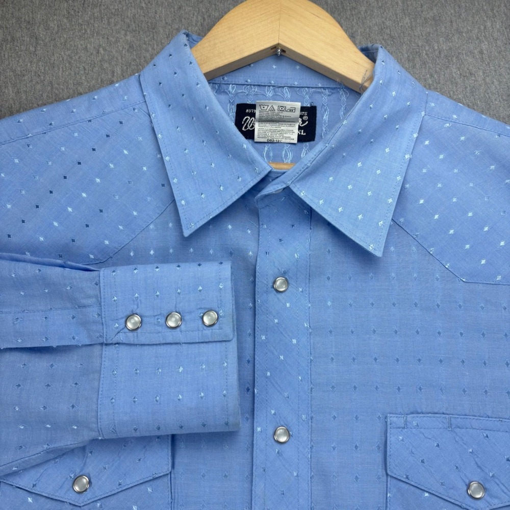 Wrangler Western Pearl Snap Mens Shirt XXL Blue Dobby Stripe Geometric Cowboy‎